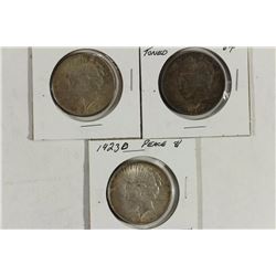 1923-D , 24 & 25 PEACE SILVER DOLLARS