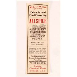 VINTAGE BLUMER ALL SPICE ADVERTISING LABEL