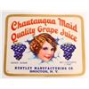Image 1 : VINTAGE CHAUTAUQUA MAID QUALITY GRAPE JUICE ADVERTISING LABEL