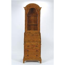 AN ANTIQUE ITALIAN, WALNUT BUREAU/, BOOKCASE, in the 18th century manner, the upper section d...