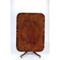 A GEORGE III MAHOGANY BREAKFAST TABLE, the, rectangular tilt-top with broad rosewood cross-band...
