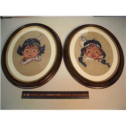 Framed Aboriginal Children Cross-Stitch Set (1960’s) (2)