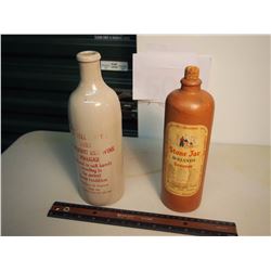 Pair Of Vintage Clay Jars (Aged Raspberry Red Wine Vinegar / Stone Jar, Hollands, Genever)