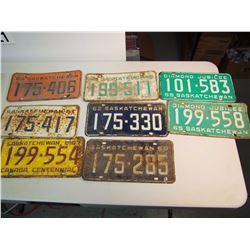 Lot Of Saskatchewan License Plates (1960-1967) (Diamond Jubilee, Centennial) (8)