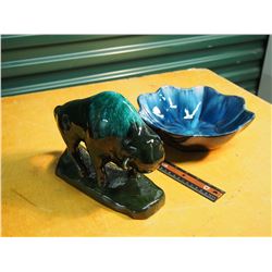 Blue Mountain Buffalo Table Piece W/ Pottery Bowl