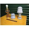 Image 1 : Working Glass Lamps (2)(One With No Shade, One With Two Matching Shades)