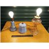 Image 5 : Working Glass Lamps (2)(One With No Shade, One With Two Matching Shades)