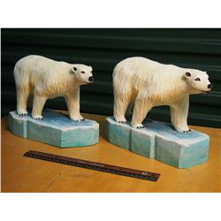 Pair of Polar Bear Wood Statues (Created by Quebec Sculptor Denys Heppel, Signed)