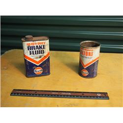 Gulf Oil Tin and  16 Ounce Brake Fluid Tin