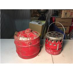 Vintage Metal Fuel Pail and Vintage Coleman Heater