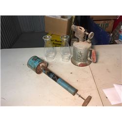 Lot Of Misc (Torch, Oil Lamp Globes, Rawleigh Insect Duster)