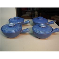 Soup Bowl With Handles, Stamp Medicine Hat Pottery (Blue)