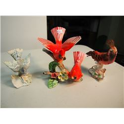 Bird Ornaments, Red, white, feathered (3)