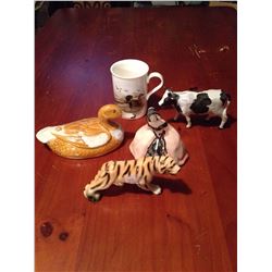 Misc Ornaments(Duck, Figer, Lady, Cow) (4) + 1 Duck Cup