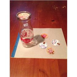 Milk Bottle Northern Alberta Dairy Pool with 4 Additional Lids