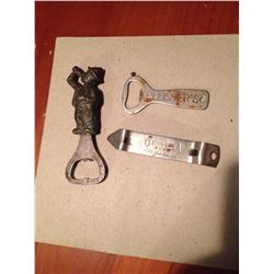 Vintage Bottle Openers (3), Copper Man, Pelissier’s, Olympia