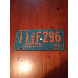 1940 Nebraska License Plate