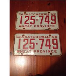 1958 Saskatchewan License Plates Pair (2)