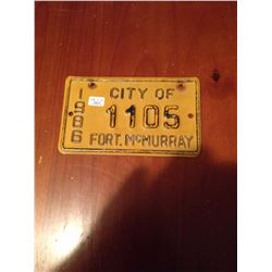 1986 City of Fort McMurray License Plate