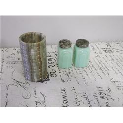 Vintage Jadite S&P & Alabaster Vase