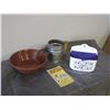 Image 1 : Kitchen Items (Pottery Bowl, Sifter, Salt Bin & Old Cookbook)