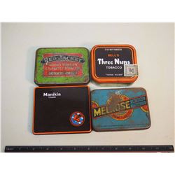 Misc Cigarette Tins (4) (Melrose, Manikin, Red Jacket, Bell’s)