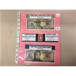 Famous Americans – John Wayne Johnny Cash 1 mil dollar bills
