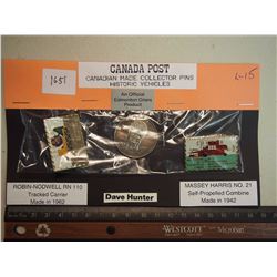 Canada Post collector pins Robin-Nodwell RN 110 and Massey Harris no.21 and dave hunter coin