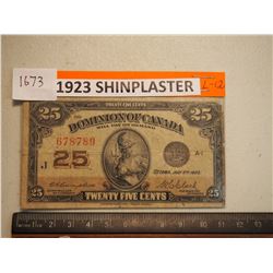 1923 25 cent paper bill; Shinplaster
