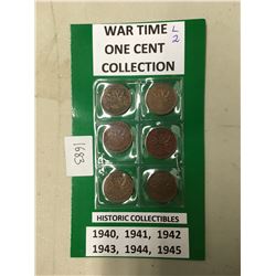 Collection Canadian War time one cent 1940, 1941, 1942, 1943, 1944, 1945