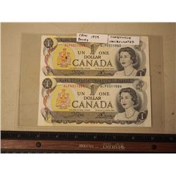 1973 Consecutive 1 Dollar Bills, Uncirculated (2 Bills Different Signatures)