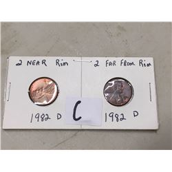 Pair Of Pennies, 1982 D (2 Near And Far From Rim)