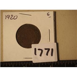 Large Canadian One Cent Piece, 1920