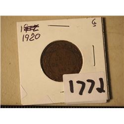 Large Canadian One Cent Piece, 1920