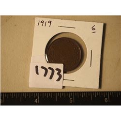 Large Canadian One Cent Piece, 1919