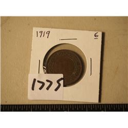 Large Canadian One Cent Piece, 1919
