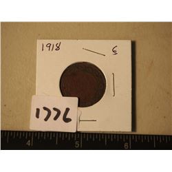 Large Canadian One Cent Piece, 1918