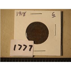 Large Canadian One Cent Piece, 1918