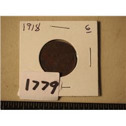 Large Canadian One Cent Piece, 1918