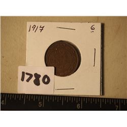 Large Canadian One Cent Piece, 1917