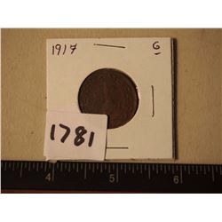Large Canadian One Cent Piece, 1917