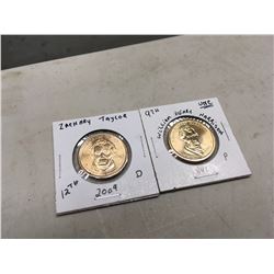 1841 + 2009 American 1 Dollar Coins Zachary Taylor William Harrison