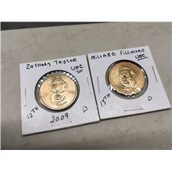1853 + 2009 American 1 Dollar Coins Zachary Taylor Millard Fillmore UNC