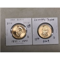 2008 + 2009 American 1 Dollar Coins Zachary Taylor Van Buren UNC