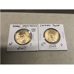 2007 + 2009 American 1 Dollar Coins Zachary Taylor George Washington UNC