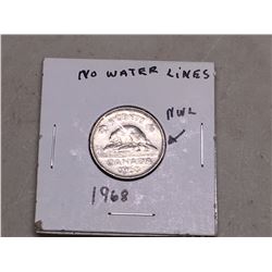 1968 CDN Nickel No Water Lines