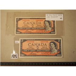 Vintage 2$ Canadian Bills (2) (1954 B/G 7677749 & E/G 3055354 BC38C