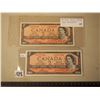 Image 1 : Vintage 2$ Canadian Bills (2) (1954 B/G 7677749 & E/G 3055354 BC38C