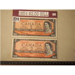 Vintage 2$ Canadian Bills (2) (1954 T/R 5660419 & O/R 1594215)