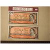 Image 1 : Vintage 2$ Canadian Bills (2) (1954 T/R 5660419 & O/R 1594215)